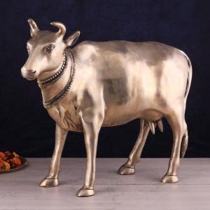 Pure Brass Large Cow Statue - Gomatha Idol | Elegant Spiritual Décor for Home, Temple & Office